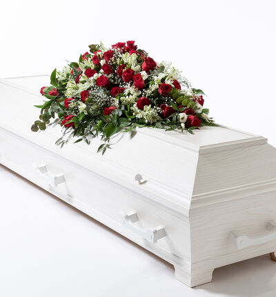 Kistedekorasjon i rødt og hvitt 125 cm Kistedekorasjon i rødt og hvitt 125 cm